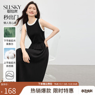 熙世界（sllsky）通勤撞色圓領(lǐng)無(wú)袖連衣裙夏季高級感氣質(zhì)顯瘦黑色背心長(cháng)裙 星空黑 M