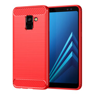 KYODO 鯨美多適用Samsung/三星Galaxy A8 2018 / SM-A530N手機殼全包邊拉絲防摔保護套軟殼 紅色