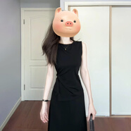 珂梵圖赫本風黑色無袖巨好看套裝洋裝子女裝夏季2025新款獨特漂亮長裙 黑色套裝[夏日絕美小裙子/小個子 40/45kg/S 均碼