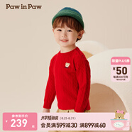 PawinPaw卡通小熊童裝秋冬新款男女童圓領(lǐng)毛衣學(xué)院風(fēng)舒適拜年過(guò)年 Red紅色/20 130 cm