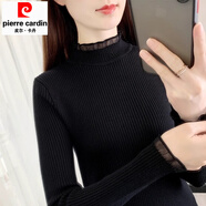 皮爾卡丹秋冬新款黑色打底衫女內(nèi)搭長袖修身中領(lǐng)針織衫百搭短款半高領(lǐng)毛衣 黑色版 均碼 80-140斤可穿