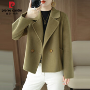 皮爾卡丹西裝領(lǐng)毛呢外套保暖2025新款洋氣減齡小個(gè)子雙面羊絨大衣女短款 抹茶色 M