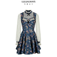 LULUALWAYS我愛(ài)露露26春季新款法式浪漫提花收腰顯瘦蕾絲連衣裙女 寶藍 L