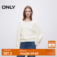 ONLY2024秋季新款舒適通勤水鉆蝙蝠袖寬松長(cháng)袖針織衫女|124324009 A43 奶油白色 L (170) 88A