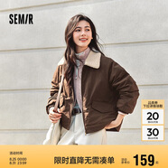 森馬（Semir）外套女oversize插肩袖仿羊羔毛毛領(lǐng)冬季2024夾棉夾克109724108016