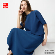 優(yōu)衣庫女裝羅紋圓領(lǐng)針織衫/短袖毛衣空調衫通勤478327 66 藍色 XS /150/76A