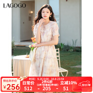 LAGOGO荷葉邊多巴胺暈染連衣裙女拉谷谷2025年春夏新款印花裙子 混色 L