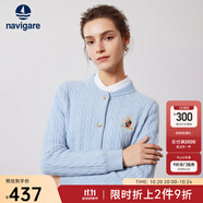 Navigare意大利小帆船女士毛衣秋冬季新款純綿羊毛長袖開衫通勤保暖外套 冰水藍 L
