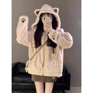MZPLOI日系可愛(ài)小熊耳朵羊羔毛絨外套女秋冬加絨加厚韓系毛茸茸保暖棉服 圖片色 M