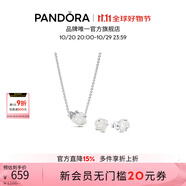 潘多拉（PANDORA）雪映玫瑰項鏈耳釘套裝白色立體輕奢精美女生日禮物送女友 1 TZ0153 45CM