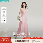 茵曼（INMAN）章若楠同款歐若風法式吊帶連衣裙2025夏季新品女裝淡鵝黃色裙子 粉色（方領(lǐng)) XL