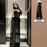 夢(mèng)特威格（Meng Te Wei Ge）weisgirl法式宮廷性感蕾絲網(wǎng)紗睡衣吊帶純欲御姐感睡裙套裝女 黑色【連衣裙】 均碼