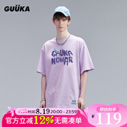 古由卡（GUUKA）xSANK嘻哈潮牌t恤男士短袖夏季情侶裝劉宇同款休閑寬松五分半截袖 淺紫色 F4661 M