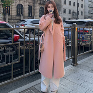 五個(gè)橘子呢子大衣女中長(cháng)款韓版女裝寬松毛呢外套女顯瘦大衣女士上衣冬新年 粉色 M