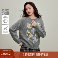 茵曼2025秋冬女裝新款深花灰立體彩色刺繡毛衣保暖寬松長(cháng)袖上衣 深花灰 M