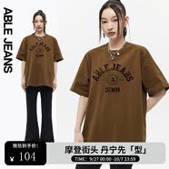 ABLE JEANS 夏季男女同款復(fù)古字體百搭logo印花街頭T恤781386 棕櫚綠 L