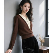 ONE BUYE【新品】假兩件內(nèi)搭針織衫女秋款休閑氣質(zhì)毛衣25061111 棕色 S