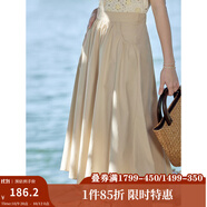 茵曼（INMAN）半身裙2025夏女裝新款松緊高腰A字小個子中長白半裙子 淺卡其 M