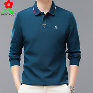 夢(mèng)特嬌（MONTAGUT）春秋季男士純.棉長(cháng)袖T恤感純棉上衣潮流休閑polo衫 蘭色 M 165