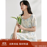 茵曼（INMAN）法式暈染女裝V領(lǐng)吊帶連衣裙2025夏季新品裙子 月藍(lán)-短袖  XL 