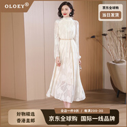 OLOEY奢侈高檔品牌早秋新款女裝高級(jí)感長(zhǎng)袖連衣裙時(shí)尚高端輕奢氣質(zhì)顯瘦 米白色 S