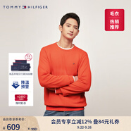 TOMMY HILFIGER【純色V領(lǐng)】秋冬男裝純棉商務休閑通勤內(nèi)搭打底衫針織衫毛衣 【簡約合身毛衣】紅橙色792 XL （推薦：165-180斤）
