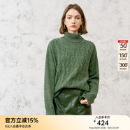 顏域（YANYEE）綿羊毛絞花寬松毛衣女士2025新款冬季綠色復(fù)古簡約高領(lǐng)針織衫 綠色 M/38