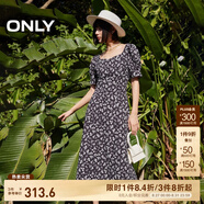 ONLY【七夕禮物】氣質(zhì)復古方領(lǐng)泡泡袖中長(cháng)款連衣裙女|125107026 H15 奎寧紋樣黑 S