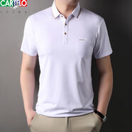 卡帝樂鱷魚絲光棉POLO衫中年男翻領(lǐng)短袖t恤夏季寬松真口袋爸爸裝 白色EDS24819 L