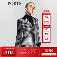 PORTS 寶姿秋冬新品女裝時(shí)尚千鳥(niǎo)格夾克外套LM9J030NFF099 黑色格子 XS (2)