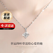 mini&yaya999足銀四葉草項(xiàng)鏈女吊墜女生日紀(jì)念日七夕情人節(jié)禮物送女友老婆 【999足銀白鋯】配送玫瑰花禮盒