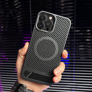 山頭林村梵皓伊散熱蜂窩透氣磁吸殼蘋(píng)果6proma手機殼Phone5P 鏤空鏡頭[紳士黑-隱形支架]蜂窩 iPhone16Promax
