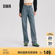 森馬（Semir）森柔牛仔|牛仔褲女高腰直筒褲2024冬加絨拖地褲保暖109724124006