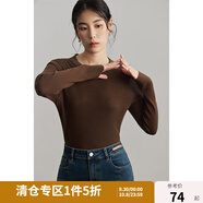 獨(dú)束大碼女裝【多色可選】圓領(lǐng)修身打底衫女冬新款無(wú)壓感正肩針織衫 糖咖色 XL