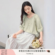 香影中袖襯衫女圓領(lǐng)2025夏裝新款慵懶泡泡袖氣質(zhì)淑女寬松藍色上衣 淺綠 S 155/80A/85-95斤