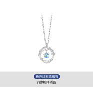 桐汝壁S925純銀幻彩月光石羽毛項鏈女日韓ins女生輕奢小眾高級感鎖骨鏈 （琉璃石）白金色 925銀