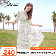 百圖betu女裝2025夏季新款連衣裙V領(lǐng)波點(diǎn)飄逸蛋糕裙雪紡裙子女2504T95 米白 S