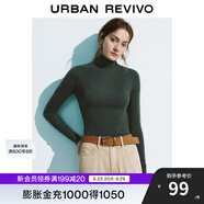 UR秋冬新款女裝純色打底修身立領(lǐng)長(zhǎng)袖針織衫UWB940010 深綠 XL