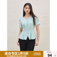 獨束大碼女裝花邊領(lǐng)收腰A擺襯衫2025夏季新品胖mm氣質(zhì)通勤小衫 薄荷綠 L （尺碼：2）