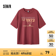 Semir[商場同款]史努比系列短袖T恤女中長款印花2024新款純棉秋裝 酒紅60957 155/80A/S