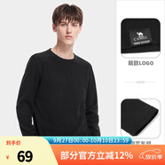 駱駝圓領抓絨衣男款秋季簡約保暖長袖T恤情侶款打底衫上衣女 A1W2VV109，黑色，男 XXL