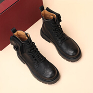 簡(jiǎn)托曼馬丁靴男厚底內增高短靴英倫風(fēng)中幫口袋工裝靴時(shí)裝拉鏈高幫大黃靴 黑色 42