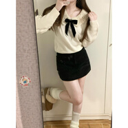 LXKP一套入冬穿搭小個子miu里miu氣學(xué)院風(fēng)可愛甜妹套裝秋冬 白色針織衫含蝴蝶結(jié)獨特漂亮上衣 S