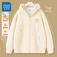 真維斯（JEANSWEST）羊羔絨外套女裝秋冬季新款加絨加厚開(kāi)衫衛衣女冬天女生保暖棉衣服 米色 起司綠小花_K M