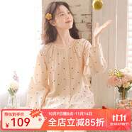 眠島春秋季透氣純棉縐紗簡約波點長袖開衫款睡衣家居服套裝 小波點 S (155-162cm 105斤以內(nèi))