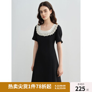 獨束大碼女裝優(yōu)雅蕾絲花邊領(lǐng)小黑裙夏裝赫本風(fēng)高腰A字中長(cháng)款裙子 赫本黑-短款 M (尺碼：1)
