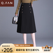 恰凡（QIAFAN）雙排扣a字裙女士春秋高腰通勤半身裙中長款顯瘦包臀職業(yè)一步裙子 黑色 M