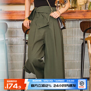 馬登女裝 雙褶高腰工裝褲寬松闊腿休閑褲背帶褲垂感長(cháng)褲女夏秋季 軍綠色 馬登工裝 XS