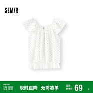森馬（Semir）短袖襯衫女短款U領拼接波點繡花2025夏飛袖花苞上衣107425104060