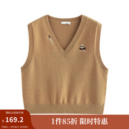 茵曼（INMAN）2025秋冬女裝新款 復古V領(lǐng)刺繡馬甲針織衫顯瘦無(wú)袖上衣毛衣 淺卡其 L